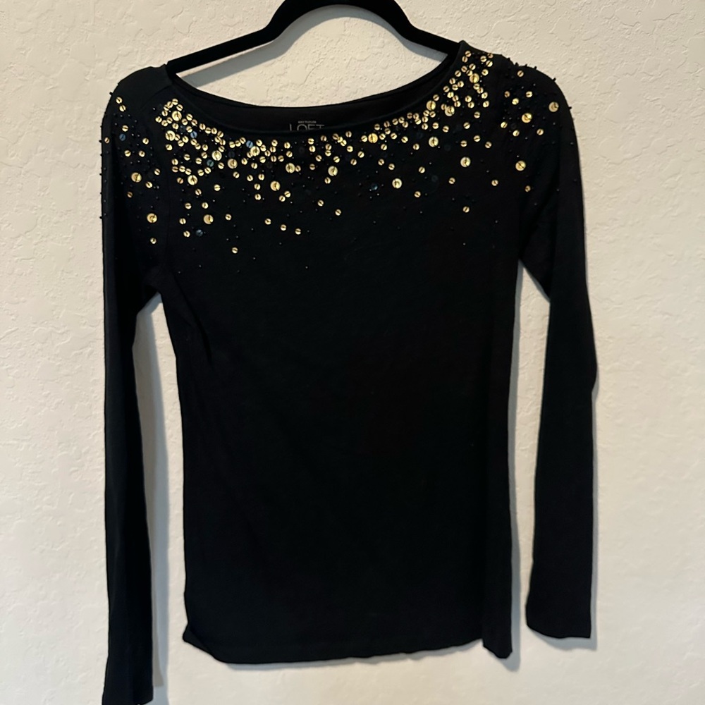 LOFT Elegant Black Top with Gold Accents